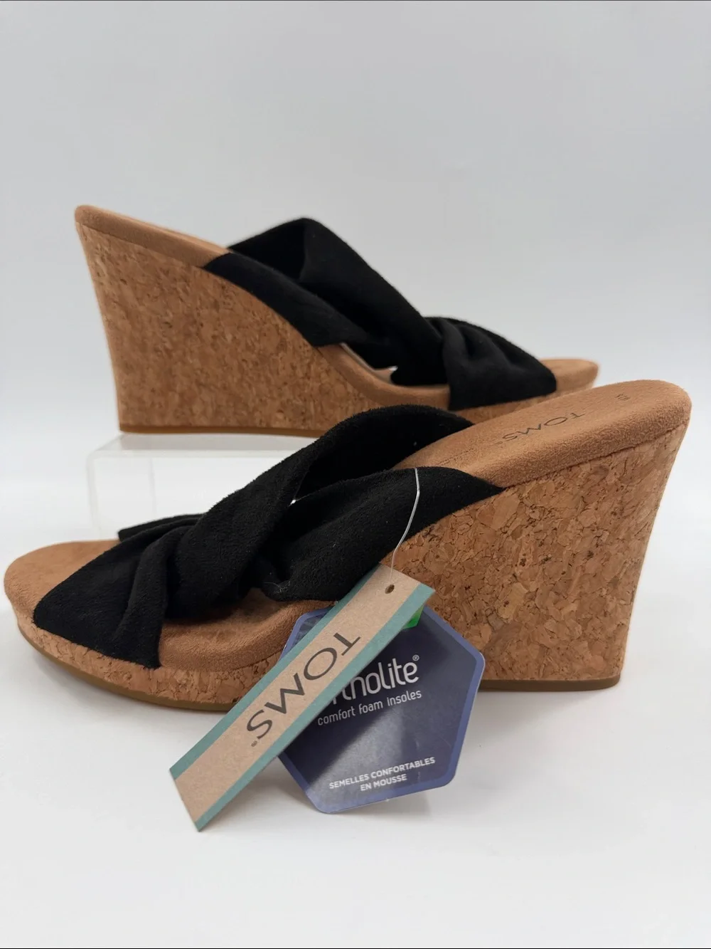 NWT TOMS Women's Serena Microfiber Knotted Strap Cork Wedge Sandal Women's 7.5